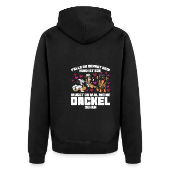 Dackel Hund Dachshund Geschenk - Unisex Premium Bio Zip Hoodie - Schwarz - Hinten - Nico (187cm)