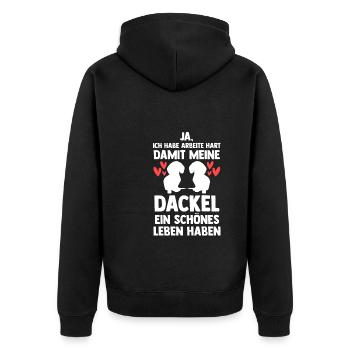 Dackel Hund Dachshund Geschenk - Unisex Premium Bio Zip Hoodie - Schwarz - Hinten - Nico (187cm)