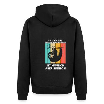 Faultier Sarkasmus Sarkastischer Spruch Geschenk - Unisex Premium Bio Zip Hoodie - Schwarz - Hinten - Nico (187cm)