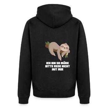 Faultier Sarkasmus Sarkastischer Spruch Geschenk - Unisex Premium Bio Zip Hoodie - Schwarz - Hinten - Nico (187cm)