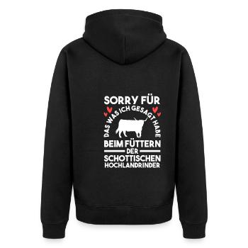 Hochlandrind Zucht Schottland Geschenk - Unisex Premium Bio Zip Hoodie - Schwarz - Hinten - Nico (187cm)