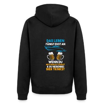 Motorboot Bier Bootsbesitzer Geschenk - Unisex Premium Bio Zip Hoodie - Schwarz - Hinten - Nico (187cm)