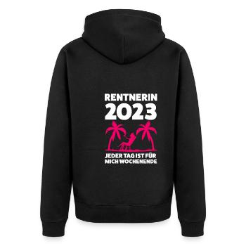 Rentnerin 2023 Rente 2023 Geschenk - Unisex Premium Bio Zip Hoodie - Schwarz - Hinten - Nico (187cm)