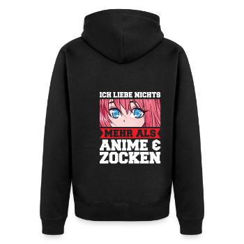 Otaku Japan Anime Merch Anime Merch Geschenk - Unisex Premium Bio Zip Hoodie - Schwarz - Hinten - Nico (187cm)
