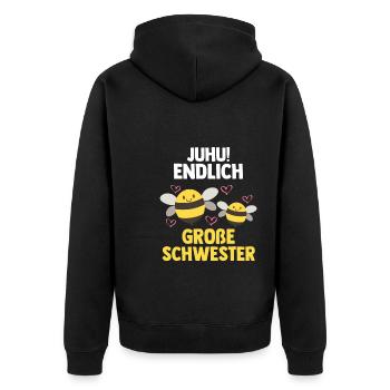 Schwester Bienen grosse Schwester Geschwister Gesc - Unisex Premium Bio Zip Hoodie - Schwarz - Hinten - Nico (187cm)