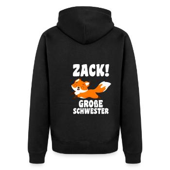 Schwestern Fuchs grosse Schwester Fuchs Geschenk - Unisex Premium Bio Zip Hoodie - Schwarz - Hinten - Nico (187cm)