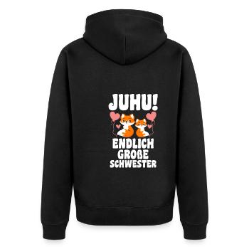 Schwestern Fuchs grosse Schwester Fuchs Geschenk - Unisex Premium Bio Zip Hoodie - Schwarz - Hinten - Nico (187cm)