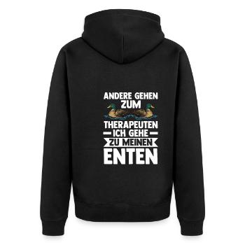Ente Bauer Enten Ente Geschenk - Unisex Premium Bio Zip Hoodie - Schwarz - Hinten - Nico (187cm)