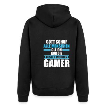Gamers Gamer Spiel Geschenk - Unisex Premium Bio Zip Hoodie - Schwarz - Hinten - Nico (187cm)