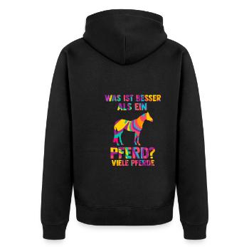 Reiten Pferd Pferdeliebhaber Geschenk - Unisex Premium Bio Zip Hoodie - Schwarz - Hinten - Nico (187cm)