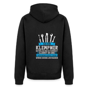 Klempner Beruf Installateur GeschenkKlempner Beruf - Unisex Premium Bio Zip Hoodie - Schwarz - Hinten - Nico (187cm)