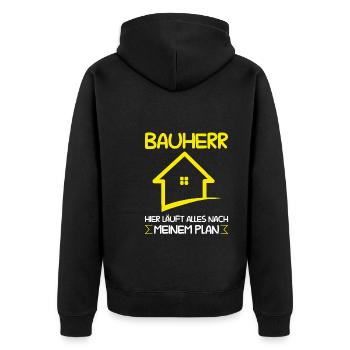 Bauherr Bauherrin Eigenheim Geschenk - Unisex Premium Bio Zip Hoodie - Schwarz - Hinten - Nico (187cm)
