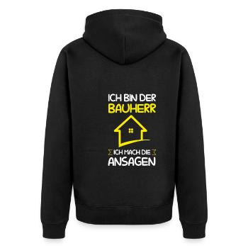 Bauherr Bauherrin Häuslebauer Geschenk - Unisex Premium Bio Zip Hoodie - Schwarz - Hinten - Nico (187cm)