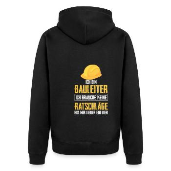 Bauleiter Bier Bauarbeiter Geschenk - Unisex Premium Bio Zip Hoodie - Schwarz - Hinten - Nico (187cm)