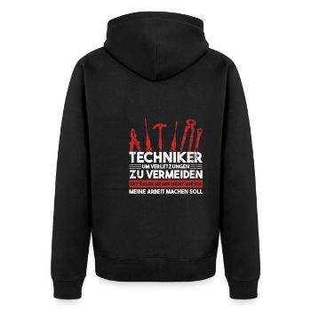 Techniker Beruf Fachmann Technik Geschenk - Unisex Premium Bio Zip Hoodie - Schwarz - Hinten - Nico (187cm)