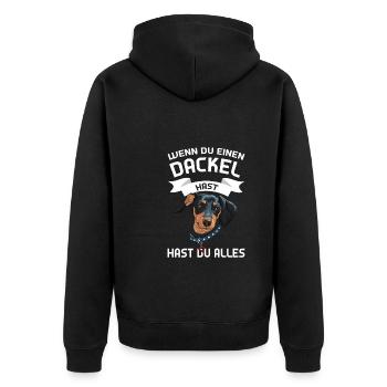 Dackel Hund Dackel Hund Geschenk - Unisex Premium Bio Zip Hoodie - Schwarz - Hinten - Nico (187cm)