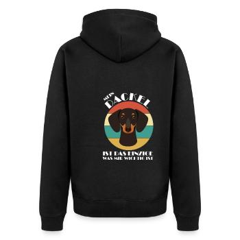 Dackel Hund Dackel Hund Geschenk - Unisex Premium Bio Zip Hoodie - Schwarz - Hinten - Nico (187cm)