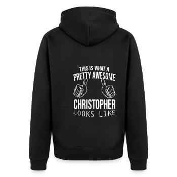 Vorname Christopher Name Christopher Geschenk - Unisex Premium Bio Zip Hoodie - Schwarz - Hinten - Nico (187cm)