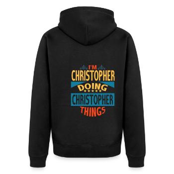Vorname Christopher Name Christopher Geschenk - Unisex Premium Bio Zip Hoodie - Schwarz - Hinten - Nico (187cm)