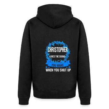Vorname Christopher Name Christopher Geschenk - Unisex Premium Bio Zip Hoodie - Schwarz - Hinten - Nico (187cm)
