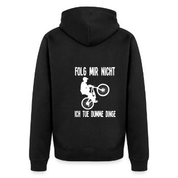 Mountainbike Rennen Mountainbike Fahrer Geschenk - Unisex Premium Bio Zip Hoodie - Schwarz - Hinten - Nico (187cm)