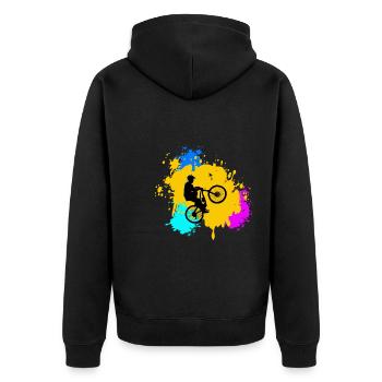 Mountainbike Rennen Radrennen Geschenk - Unisex Premium Bio Zip Hoodie - Schwarz - Hinten - Nico (187cm)