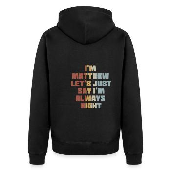 Vorname Matthew Geburtsname Geschenk - Unisex Premium Bio Zip Hoodie - Schwarz - Hinten - Nico (187cm)
