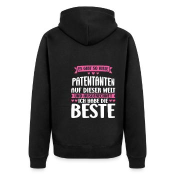 Patentante Taufe Patenkind Geschenk - Unisex Premium Bio Zip Hoodie - Schwarz - Hinten - Nico (187cm)