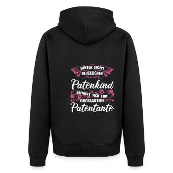 Patentante Taufe Patentanten Geschenk - Unisex Premium Bio Zip Hoodie - Schwarz - Hinten - Nico (187cm)