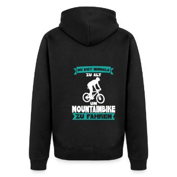 Mountainbike Downhill Mountainbike Fahrer Geschenk - Unisex Premium Bio Zip Hoodie - Schwarz - Hinten - Nico (187cm)