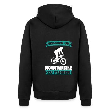 Mountainbike Downhill Mountainbike Fahrer Geschenk - Unisex Premium Bio Zip Hoodie - Schwarz - Hinten - Nico (187cm)