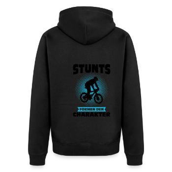 Mountainbike Downhill Mountainbike Fahrer Geschenk - Unisex Premium Bio Zip Hoodie - Schwarz - Hinten - Nico (187cm)