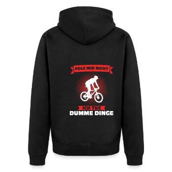Mountainbike Downhill Mountainbike Fahrer Geschenk - Unisex Premium Bio Zip Hoodie - Schwarz - Hinten - Nico (187cm)