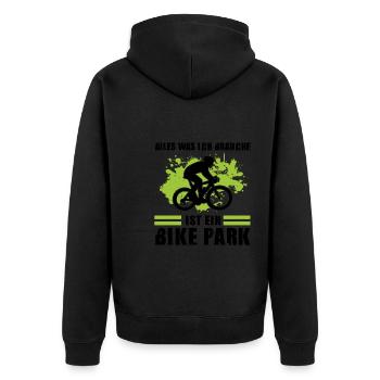 Mountainbike Downhill Mountainbike Fahrer Geschenk - Unisex Premium Bio Zip Hoodie - Schwarz - Hinten - Nico (187cm)