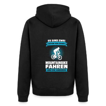 Mountainbike Downhill Mountainbike Fahrer Geschenk - Unisex Premium Bio Zip Hoodie - Schwarz - Hinten - Nico (187cm)
