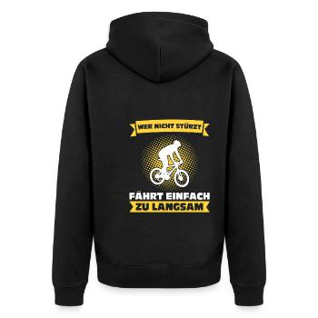 Mountainbike Downhill Mountainbike Fahrer Geschenk - Unisex Premium Bio Zip Hoodie - Schwarz - Hinten - Nico (187cm)