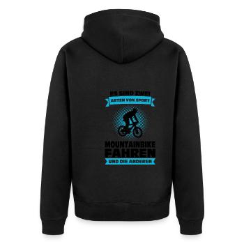 Mountainbike Downhill Radrennen Geschenk - Unisex Premium Bio Zip Hoodie - Schwarz - Hinten - Nico (187cm)