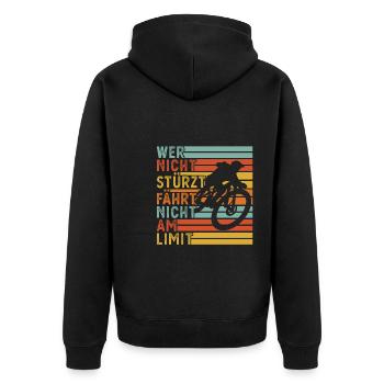 Mountainbike Downhill Radrennen Geschenk - Unisex Premium Bio Zip Hoodie - Schwarz - Hinten - Nico (187cm)