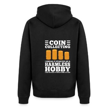 Münzen Münzen Sammler Numismatiker Geschenk - Unisex Premium Bio Zip Hoodie - Schwarz - Hinten - Nico (187cm)