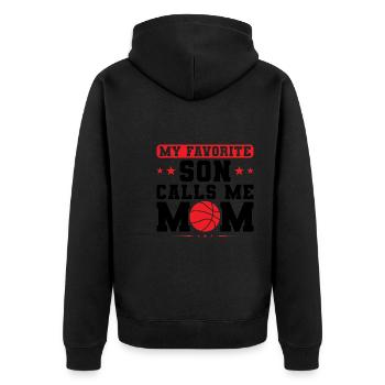 Basketball Mama Sohn Basketball Mama Sport Geschen - Unisex Premium Bio Zip Hoodie - Schwarz - Hinten - Nico (187cm)