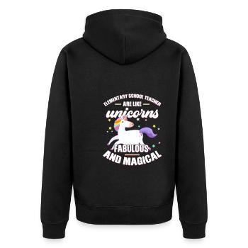 Lehrer Schule Grundschule Geschenk - Unisex Premium Bio Zip Hoodie - Schwarz - Hinten - Nico (187cm)