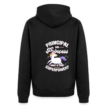 Lehrer Schulleiter Geschenk - Unisex Premium Bio Zip Hoodie - Schwarz - Hinten - Nico (187cm)