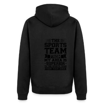 Sportspiel Sportmannschaft Geschenk - Unisex Premium Bio Zip Hoodie - Schwarz - Hinten - Nico (187cm)