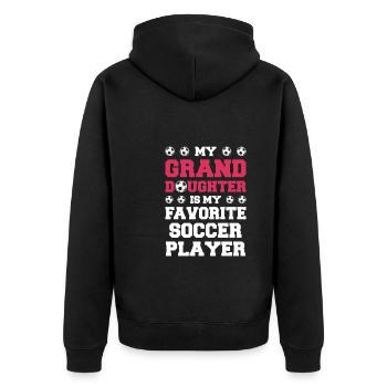 Fußball Oma Enkelin Fußball Oma Sport Geschenk - Unisex Premium Bio Zip Hoodie - Schwarz - Hinten - Nico (187cm)