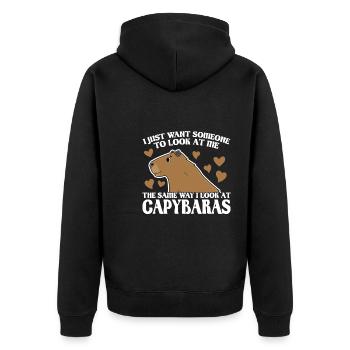 Wasserschwein Wasserschweine Tier Geschenk - Unisex Premium Bio Zip Hoodie - Schwarz - Hinten - Nico (187cm)
