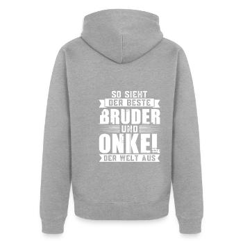 Bruder Onkel Brüder Geschenk - Unisex Premium Bio Zip Hoodie - Grau meliert - Hinten - Nico (187cm)