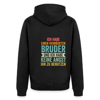 Bruder Schwester Geschwister Geschenk - Unisex Premium Bio Zip Hoodie - Schwarz - Hinten - Nico (187cm)