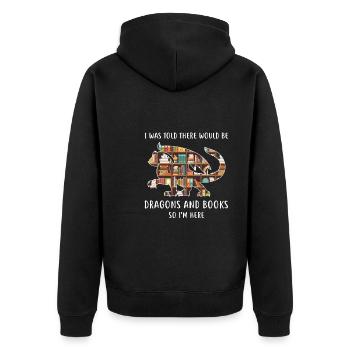 Drache Drache und Buch Drachenliebhaber Geschenk - Unisex Premium Bio Zip Hoodie - Schwarz - Hinten - Nico (187cm)