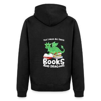 Drache Drache und Buch Drachenliebhaber Geschenk - Unisex Premium Bio Zip Hoodie - Schwarz - Hinten - Nico (187cm)
