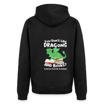 Drache Drache und Buch Drachenliebhaber Geschenk - Unisex Premium Bio Zip Hoodie - Schwarz - Hinten - Nico (187cm)